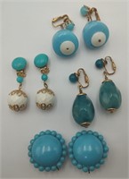 4 Pairs of Vintage Blue Ear Clips