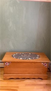 WOODEN CHEST WITH TOLE PAINTED FLORAL DESIGN