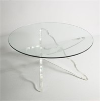 GLASS TOP LUCITE COFFEE TABLE