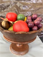 Wooden fruit & bowl