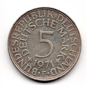 1971 F Germany 5 Mark Silver Coin