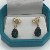 14k Gold Ammolite and Diamond Earrings