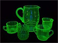 (5 Pcs) Asst Green Vaseline Glass