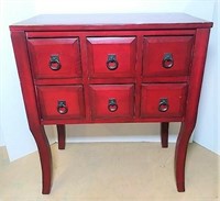 Red Painted Cabinet with Six Drawers
