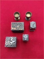 Mini Metal Goblets & Stamp Blocks Lot
