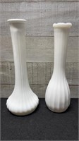 2 Vintage Milk Glass Vases 9.5"