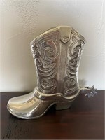 Metal Silver Boot Cowboy Vase