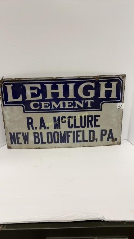 Lehigh Cement porcelain sign, R.A. McClure