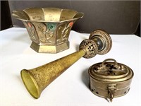 Old Chinese Brass Jeweled Bowl, Unusual Vase &