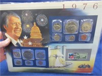 1976 uncirculated mint coins & stamp sets