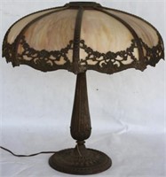 CARAMEL SLAG BENT PANEL TABLE LAMP,