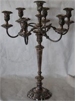 7 LIGHT SILVER PLATED CANDELABRA W/ ORNATE