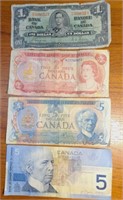 4 Canadian paper money pieces various issues