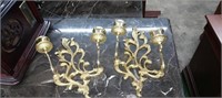 Pr brass wall mount candlesticks