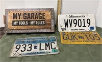 Wooden Sign & license plates