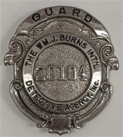 Vintage W.M.J. Burns Detective Agency Guard Badge