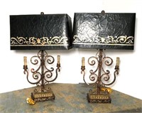 Pair of Ornate Candlestick Style Lamps with Shades