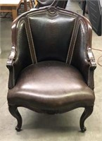 Leather Barrel Back Chair with Nailhead Trim