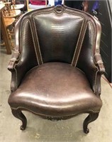 Leather Barrel Back Chair with Nailhead Trim