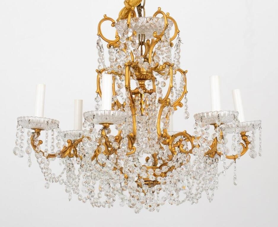 Louis XV Style Gilt Metal 6-Arm Crystal Chandelier