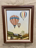R. Smith print on canvas - train scene w/ hot air
