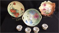 Misc lot of hand painted items, (1) dessert