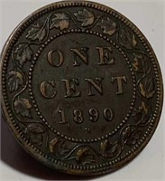 1890 Canadian One Cent  Antique Coin