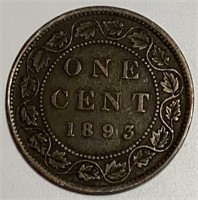 1893 Canadian One Cent  Antique Coin