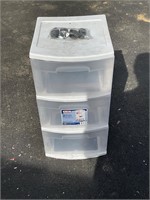 Three drawer storage container with wheels