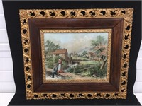 Antique oak frame w/print