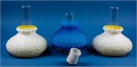 Antique Milk Glass & Blue Glass Lamp Shades +