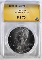 1992 AMERICAN SILVER EAGLE, ANACS MS-70!