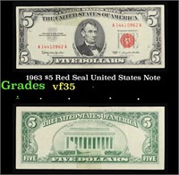 1963 $5 Red Seal United States Note Grades vf++