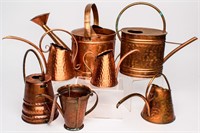 Lot of 7 Hammered Copper Watering Cans