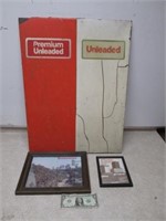 Vintage Metal Gas Pump Panel & 2 Firestone
