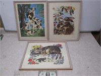 3 Vtg 1958 Framed Penn Prints Animal Prints