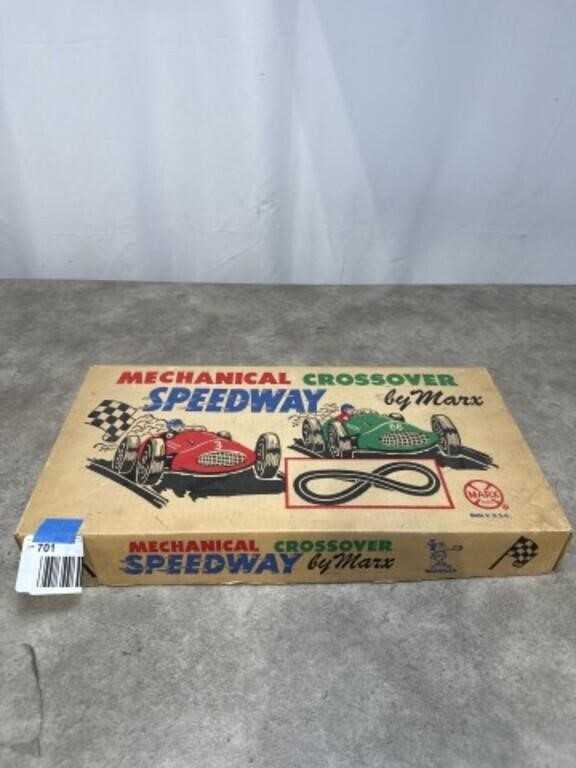 Marx mechanical crossover speedway with cars and