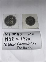 Lot#117) 2x- 1958 & 1972 Silver Canada Dollar
