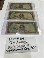 Lot#119) 3X-Vintage 1940 Japanese Government One P