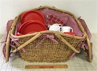 PICNIC BASKET WITH CONTENTS- INCLUDING CORELLE