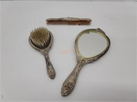 3 PC Antique Silverplated Vanity Set