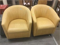 Pair Leather Natuzzi Barrel Chairs - good cond.
