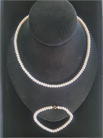 10k Gold & Pearl Necklace w/ Bracelet