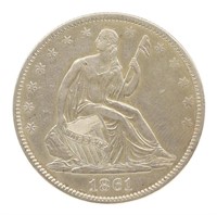 1861-O US SEATED LIBERTY 50C SILVER COIN AU DETAIL