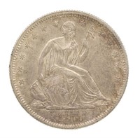 1877-S US SEATED LIBERTY 50C SILVER COIN AU DETAIL