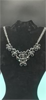 Black and Silver Tone Flower Necklace