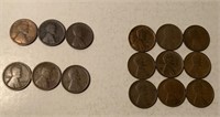 (9) 1909 NM (3) 1913 D (3) 1916 NM Wheat Pennies