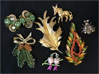 Five Brooches, One Pr. Clip Earrings & One Pendant