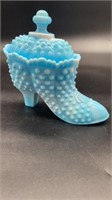 Fenton Blue Opalescent Hobnail Shoe