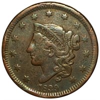 1839 Coronet Head Large Cent LIGHTLY CIRCULATED